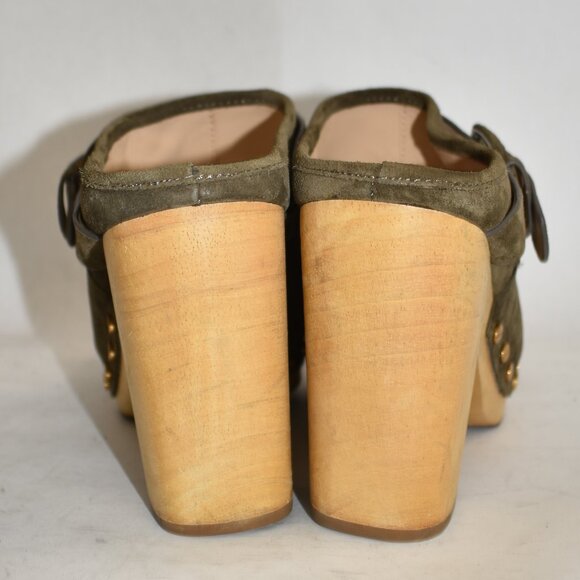 $440 VERONICA BEARD DACEY Buckle Clogs MULE PLATFORM SUED OLIVE 9.5 (MF10) - Picture 5 of 7